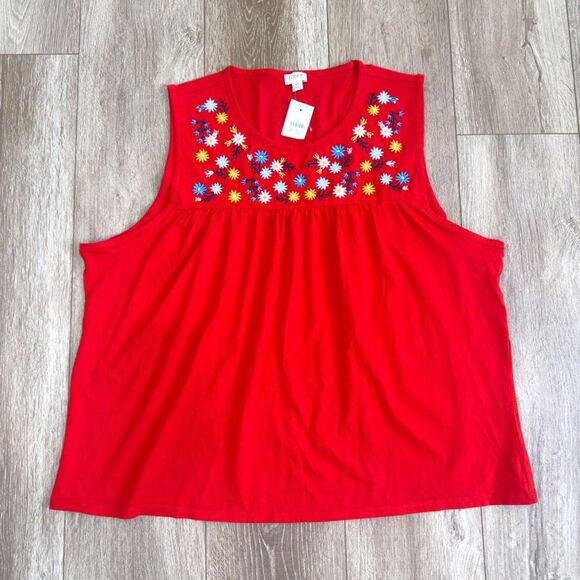 NWT J. Crew Floral Embroidered Yoke Cotton Tee Plus Size 3X Style AO920 - Picture 1 of 8